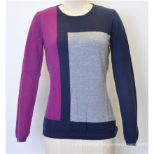 Farbe Block Frauen Rundhals Pullover Strickpullover
